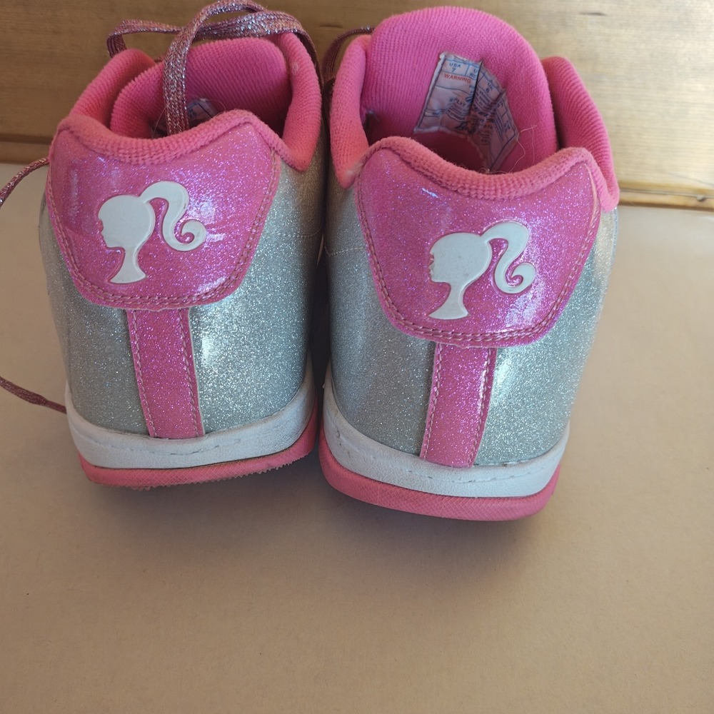 Barbie Heelys Silver And Pink US 7 Used UK 6 Eur 39 Pink Glitter‎ Silver - Picture 6 of 8